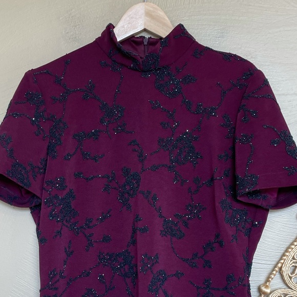 Vintage Chetta B. Evening Maroon Beaded Top, Mandarin Collar, Size Medium - Picture 9 of 9